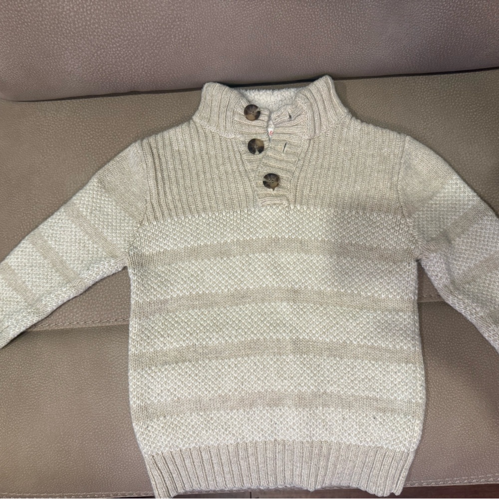 Cat & Jack Cream Knit Sweater with Fleece Lining